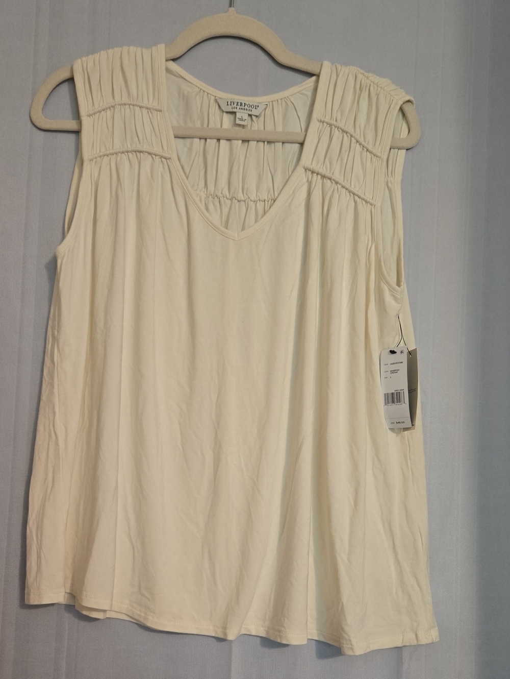 Liverpool Women's Cream Sleeveless Smocked Yoke Top